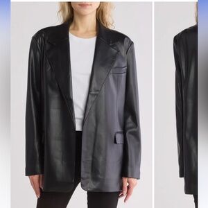 Good American Black Faux Leather Blazer 0 xs/sm